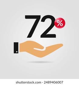 72% off promotion. Seventy two percent of discount with hand icon. Sale symbol. Discount creative composition. Vector illustration.