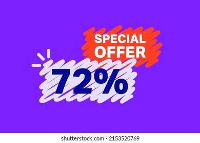 72% OFF Sale Discount banner shape template. Super Sale 72 percent Special offer badge end of the season sale coupon bubble icon. Modern concept design. Discount offer price tag vector illustration.