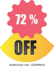 72% off sale label symbol, Sale tag vector badge template, 72% sale promotion flat icon, 72% Discount offer price label, clearance sale sticker emblem, 12 12 and black Friday discount modern colorful