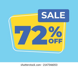 72% off tag seventy two percent discount sale blue letter yellow background