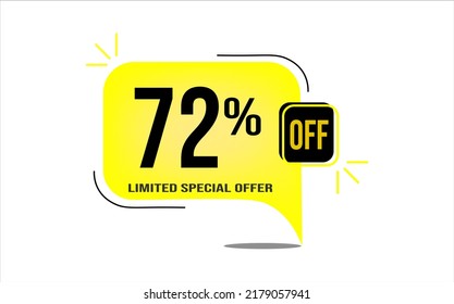 72% off a yellow balloon with black numbers. Flag with percentage numbers