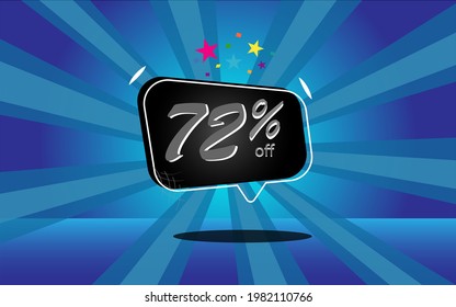 72 percent discount. blue banner with floating balloon for promotions and offers.