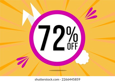 72 percent off. Orange banner with floating pink and white balloon for easter special offer and promotion.