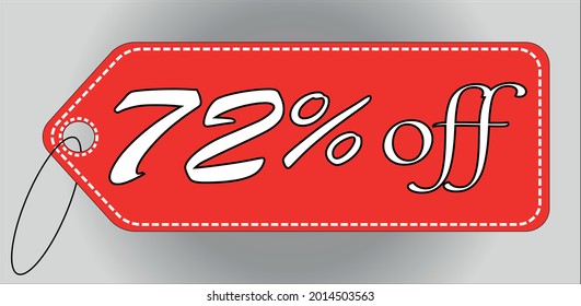 72 percent off red tag. 72 percent discount tag for offers and promotions