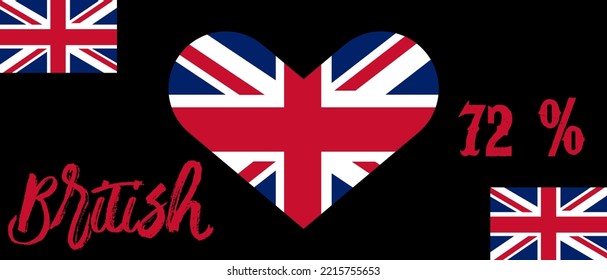 72% percentage British sign label with flag color.Blue, red color and black background. Vector art illustration.