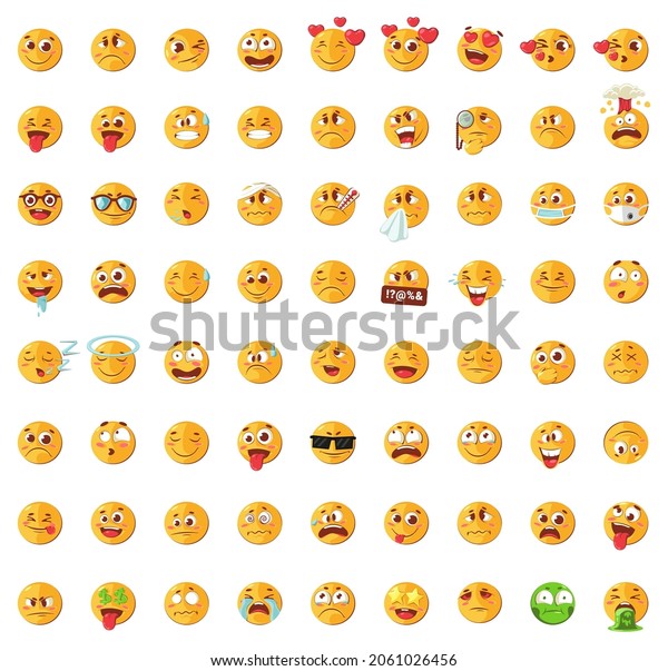 72 Pieces Emoji Big Set Emoticon Stock Vector (Royalty Free) 2061026456