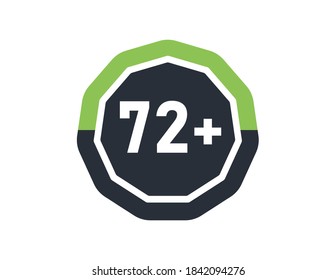 72 más aislados en un fondo blanco. Número de más de 72 