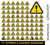 72 symbols triangular warning hazard. Big yellow set