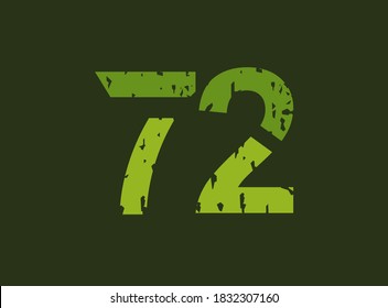 72 vectorial número hecho de grosor, textura gruesa. Estilo de impresión de sello de goma. Para logotipo, marca, afiche, elementos de diseño, etc.