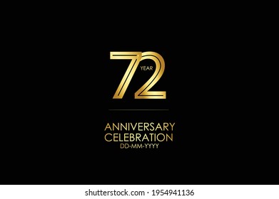 72 year anniversary celebration Gold Line. logotype isolated on Black background for celebration, invitation card, and greeting card-Vector