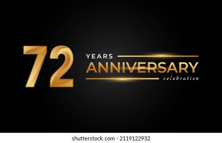 72 Year Anniversary Celebration with Shiny Golden and Silver Color for Celebration Event, Wedding, Greeting card, and Invitation Isolated on Black Background