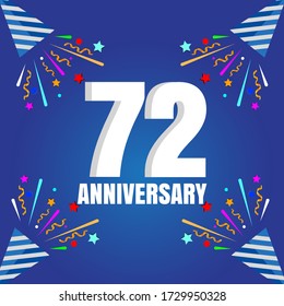 Celebración del 72 aniversario, diseño vectorial para celebraciones, tarjetas de invitación y tarjetas de felicitación