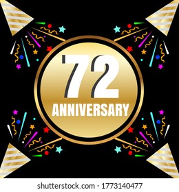 Celebración del 72 aniversario, diseño vectorial para celebraciones, tarjetas de invitación y tarjetas de felicitación