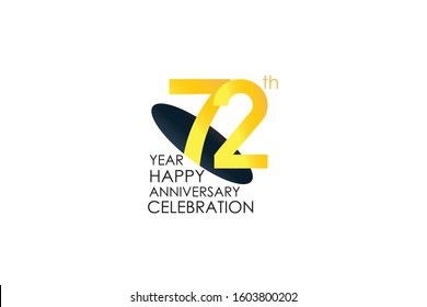 72 year anniversary celebration Yellow Color Design logotype. anniversary logo isolated on White background, vector Horizontal number design for celebration, invitation card, and greeting - Vector