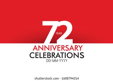 72 year Anniversary Concept Red Color and White for Banner, Poster, Greeting Card - Vector