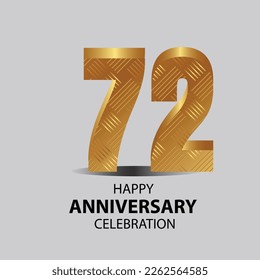 72 year anniversary, Gold shiny metallic numbers set, gold font sign isolated on gray background. Luxury fashion typography design for decoration, web, design, advertising. Vector illustration