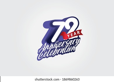 72 year anniversary, Italic Style with ribbon celebration logotype. Simple Blue color design isolated on Grey background - vector 