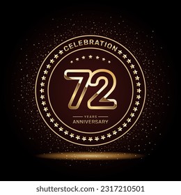 72 year anniversary logo design with double line numbers in gold color, vector template