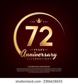 Diseño de plantilla de 72 años con número de oro y anillo para celebración de cumpleaños, invitación, afiche de banner, volante y tarjeta de saludo, plantilla de vector