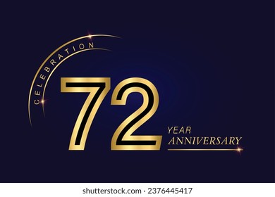 72 Jahre Jubiläum Vektorbanner Vorlage.Dark Blue Golden Royal Jubiläum Grafik Hintergrund.Growing Elegant Shine Spark. Luxus Premium Corporate Abstrakt Design Template.modern Shape Post.