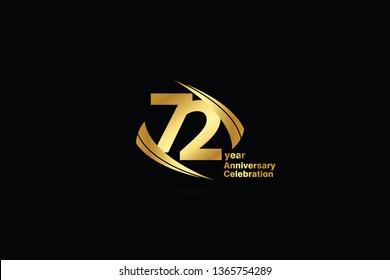 72 year minimalist logo years, jubilee, greeting card. Birthday invitation. Sign Cube Line Gold space vector illustration on black background - Vector