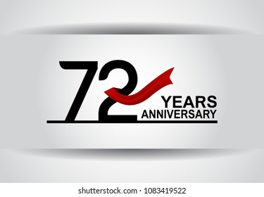 72 years anniversary black color simple design with red ribbon isolated on white background for celebration
