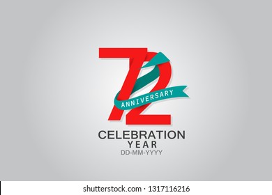 72 years anniversary blue ribbon celebration logotype. anniversary logo with Red text and Spark light white color isolated on black background, vector design for celebration, invitation vector
