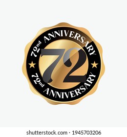 72 Years Anniversary Celebration. Anniversary logo with circle and elegance golden color isolated on black background, vector design