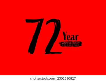 72 Years Anniversary Celebration logo on red background, 72 number logo design,72th Birthday Logo,  logotype Anniversary, Vector Anniversary For Celebration, poster, Invitation Card