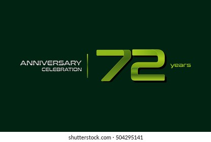 72 Years Anniversary Celebration Logo, Green, Isolated on Dark Green Background