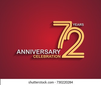 72 years anniversary celebration logotype with linked number gold and silver color isolated on red color. vector anniversary for celebration, invitation card, and greeting card