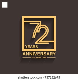 72 years anniversary celebration logotype style linked line in the square with golden color. vector illustration isolated on dark background