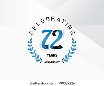 72 Years Anniversary celebration logotype , using combination blue and black colored font with laurel, isolated on white background