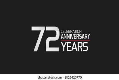 72 years anniversary celebration simple design white color with red line isolated on black background 