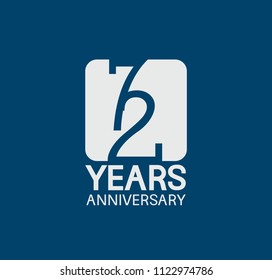 72 years anniversary design blue color with white square for company celebration 
