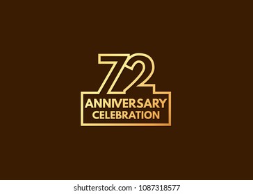 72 years anniversary design, with number formed from line connected with gold square  for celebration event isolated on brown background