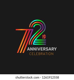 72 years anniversary design template Vector and illustration, collaboration between purple and rainbow with a dark background