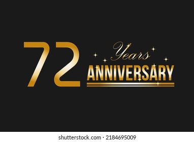 72 years anniversary gold glitter. Decorative element for postcards, banners, posters, greetings and birthday.