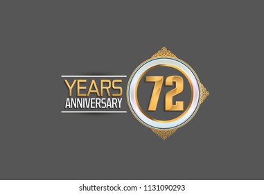 72 years anniversary golden design with white circle and ornament for celebrating special event, birthday and party