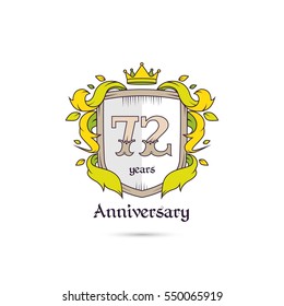 72 Years Anniversary Logo Using Heraldic Theme, Colorful and Isolated on white background