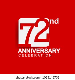 72 years anniversary logo with white square isolated on red background simple and modern design for anniversary celebration.
