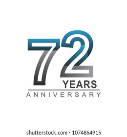 72 years anniversary logotype bold line number with grey and blue color for celebration event isolated on blue background