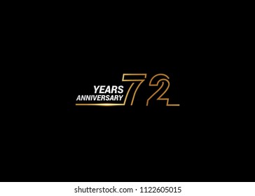 72 Years Anniversary logotype with golden colored font numbers made of one connected line, isolated on white background for company celebration event, birthday