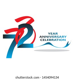 72 Years anniversary logotype with red colored font numbers made of one connected line, isolated on white background for company celebration event, birthday