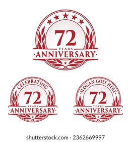 72 years anniversary set. 72nd celebration logo collection. Vector and illustration. 