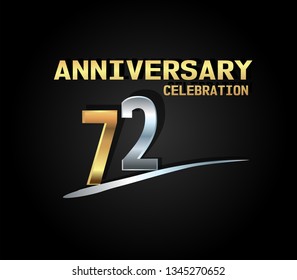 72 years Anniversary silver and golden font  with silver line. Fist number golden and second number silver with under line silver and golden text 