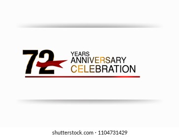 72 years anniversary simple black colored number  design with red ribbon isolated on white background for celebration