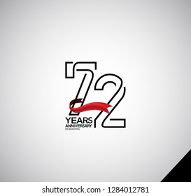 72 years anniversary simple design with red ribbon for celebration