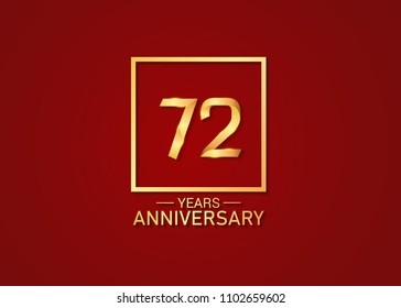 72 years anniversary with square golden colored, isolated on red background