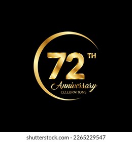 72 años. Concepto de diseño de plantilla de aniversario con número de oro , diseño para evento, tarjeta de invitación, tarjeta de saludo, banner, afiche, volante, portada de libro e impresión. Vector Eps10